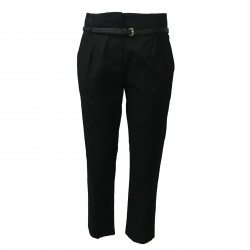 TELA pantalone donna nero cotone con cintura mod CARTA MADE IN ITALY