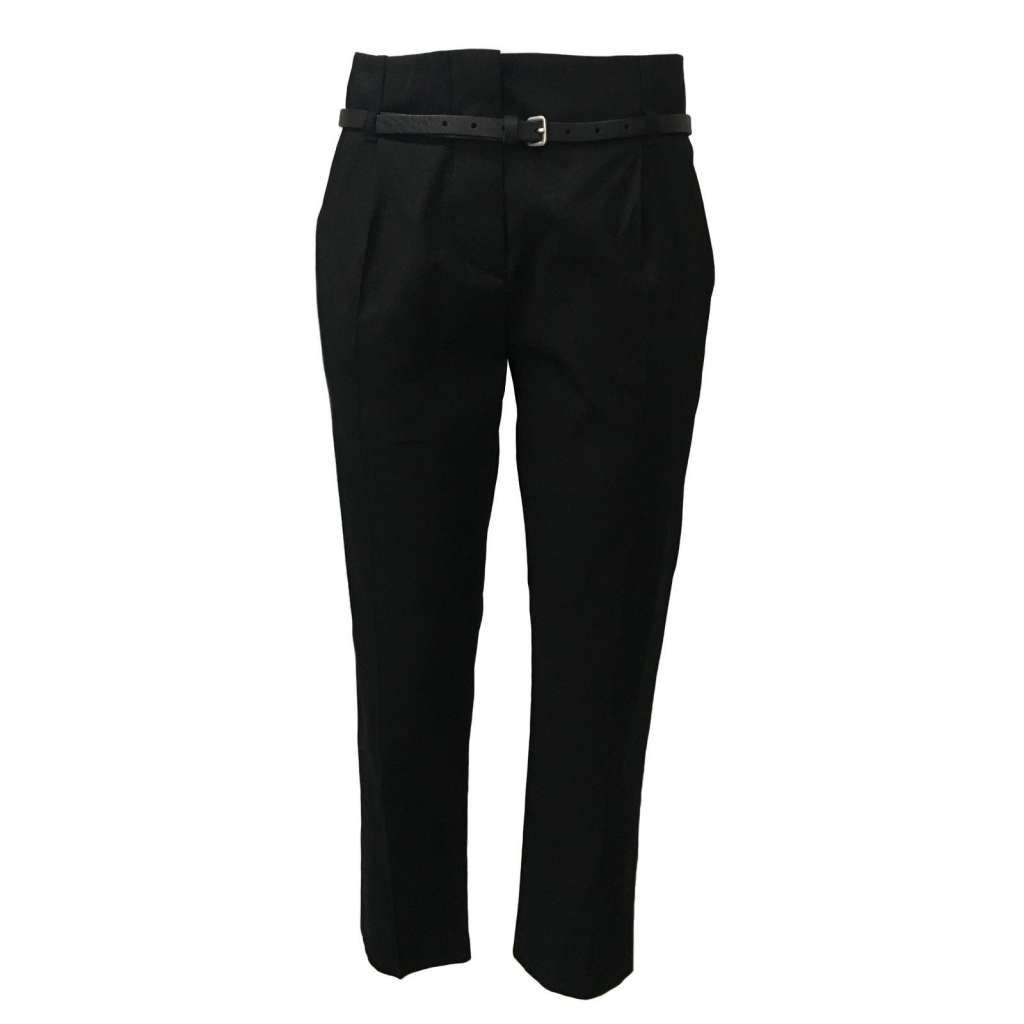 TELA pantalone donna nero cotone con cintura mod CARTA MADE IN ITALY