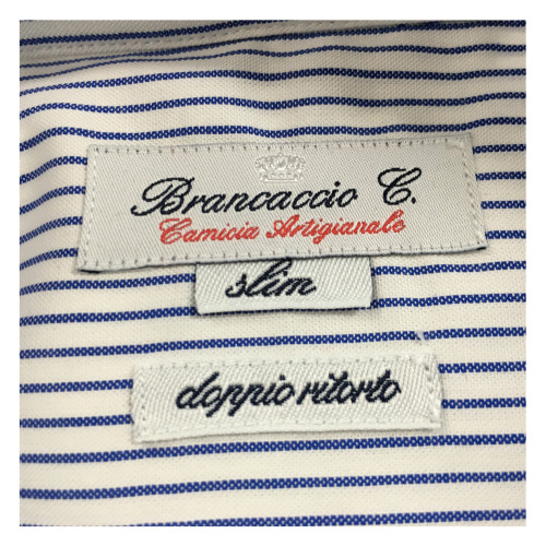 BRANCACCIO camicia uomo bianco/blu 100 % cotone doppio ritorto vestibilità slim