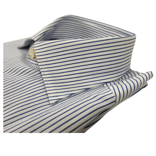 BRANCACCIO camicia uomo bianco/blu 100 % cotone doppio ritorto vestibilità slim