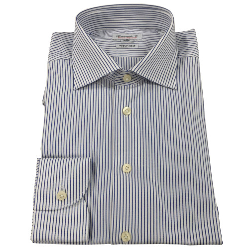 BRANCACCIO man white / blue shirt 100% cotton double twisted slim fit