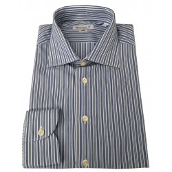 BRANCACCIO camicia uomo bianco/blu 100 % cotone vestibilità slim