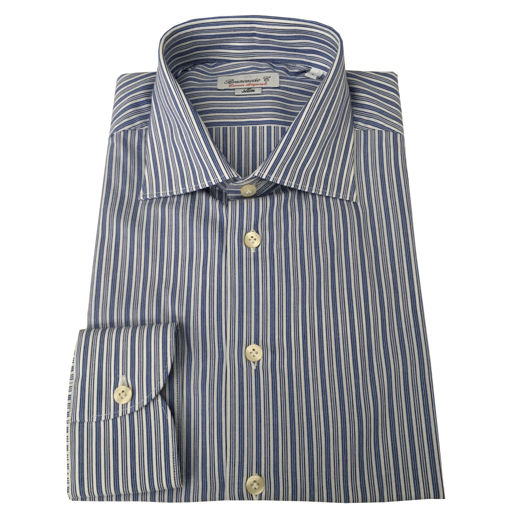 BRANCACCIO camicia uomo bianco/blu 100 % cotone vestibilità slim