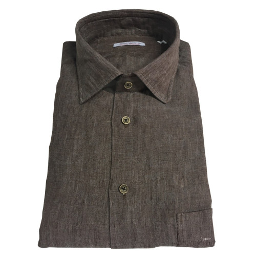 BRANCACCIO camicia uomo manica lunga con taschino blu