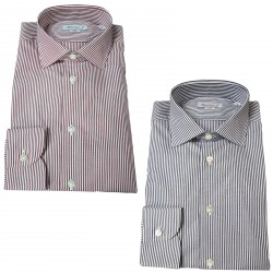 BRANCACCIO camicia uomo manica lunga riga bianco bordeaux