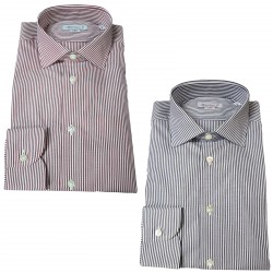 BRANCACCIO Long-sleeved man's shirt, white Bordeaux stripes