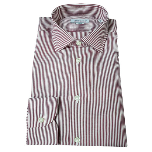 BRANCACCIO camicia uomo manica lunga riga bianco bordeaux