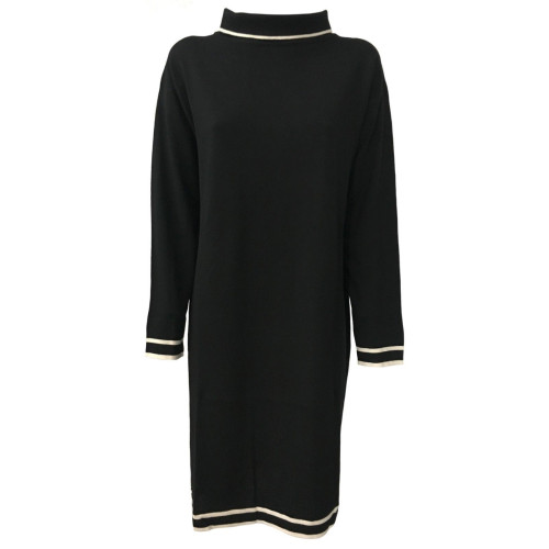 ALPHA STUDIO abito donna maglia nero con dettagli ecru mod AD-7013O 100% lana
