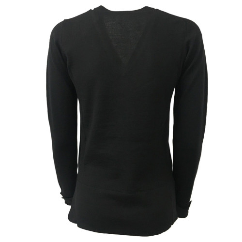 ALPHA STUDIO maglia donna a V nero con spacchi laterali mod AD-7010A 100% lana