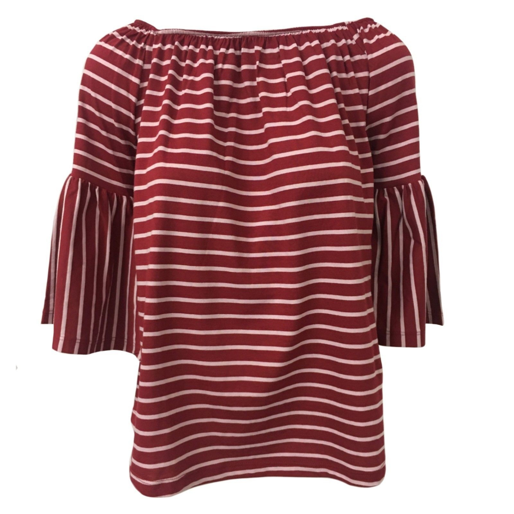 NUMERO PRIMO maglia donna righe bordeaux/cipria S140L 100% cotone MADE IN ITALY