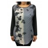 ELENA MIRÒ t-shirt donna manica lunga tessuto fantasia+jersey grigio lunghezza cm 68