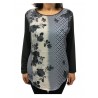 ELENA MIRÒ t-shirt woman long sleeve fancy fabric + gray jersey  length 68 cm