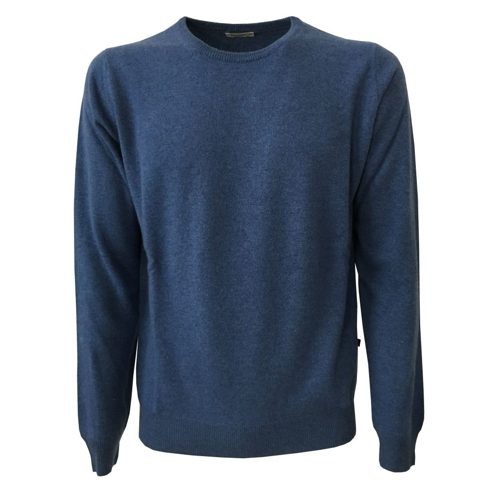 FERRANTE maglia uomo girocollo avio chiaro 100% cashmere TODD & DUNCAN MADE IN ITALY