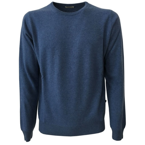 FERRANTE man light blue mesh crewneck 100% cashmere TODD & DUNCAN MADE IN ITA