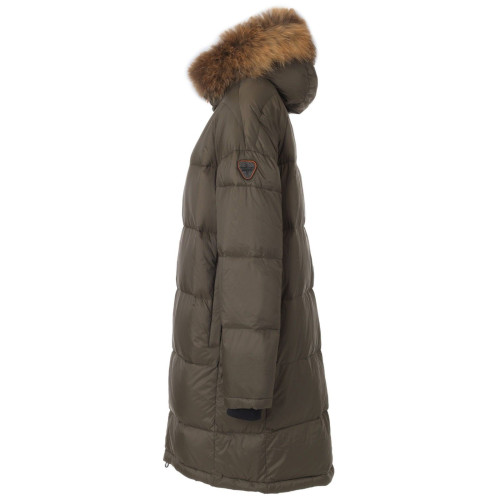 GERTRUDE+GASTON long down jacket oversize unisex kaki real fur mod CHARLI