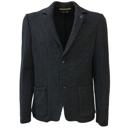 FERRANTE man jacket blue fancy knit pattern mod U39201 MADE IN ITALY