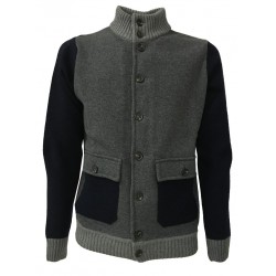 FERRANTE blouson man blue / gray with buttons and pockets mod U24001 80% wool 20% polyamide MADE IN ITALY