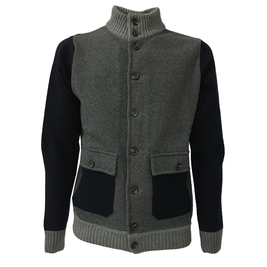 FERRANTE blouson uomo blu/grigio con bottoni e tasche mod U24001 80% lana 20% poliammide MADE IN ITALY