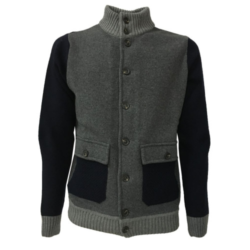 FERRANTE blouson man blue / gray with buttons and pockets mod U24001 80% wool 20% polyamide MADE IN ITALY