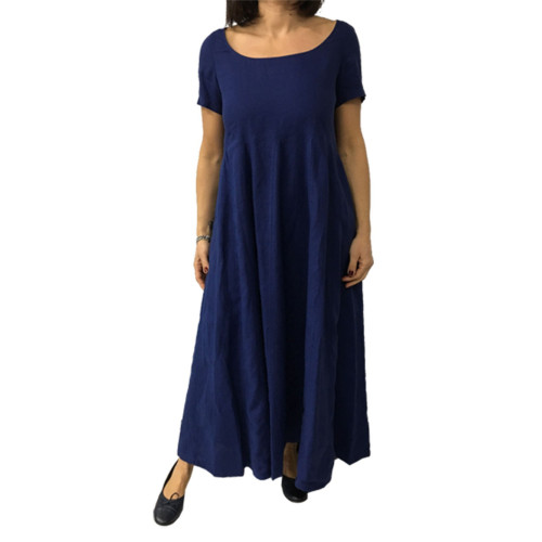 ASPESI abito donna lungo blu tampone mod H626 C196 100% lino vestibilita comoda