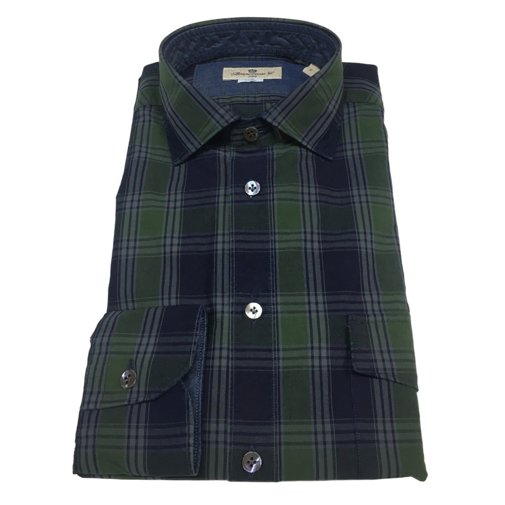 BRANCACCIO camicia uomo blu/verde 100% cotone mod RANGER URBAN 6605 tes UR62502