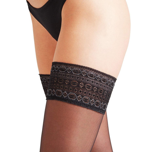 FALKE  Women Stay Ups black with decorative lace mod 41591 SEIDENGLATT 15 Den