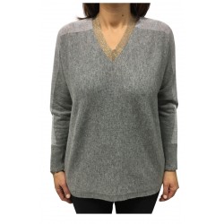 ELENA MIRÒ line WHITE women's sweater gray gold and silver details 71% wool 29% cashmere MADE IN ITALY