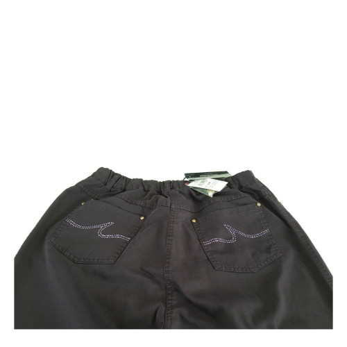 ELENA MIRO' pantalone donna prugna tasche con strass elastico in vita 98% cotone