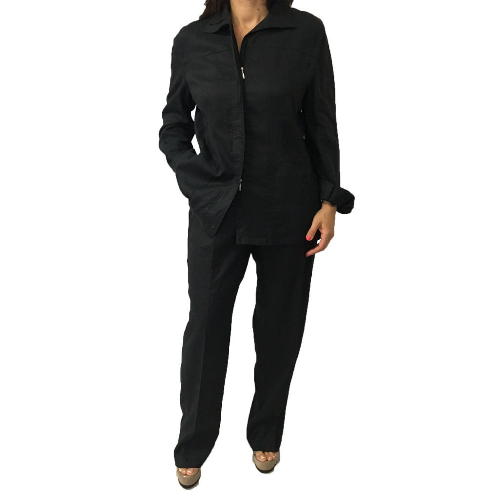 ELENA MIRO' completo donna pantaloni nero con zip 100% lino