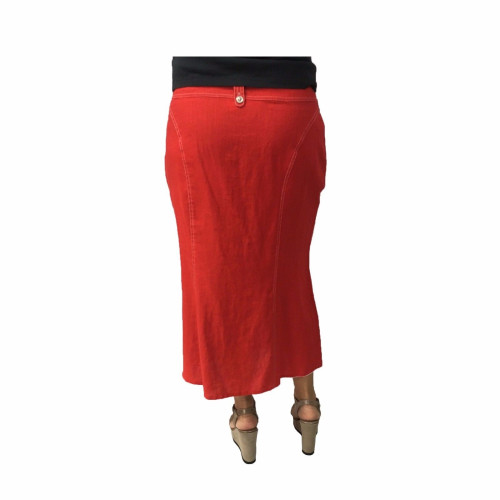 ELENA MIRO' women's long skirt red with white seams 100% linen