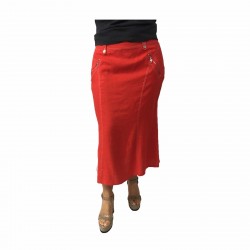 ELENA MIRO' women's long skirt red with white seams 100% linen