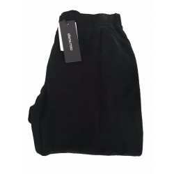 ELENA MIRO' pantalone donna nero cotone velluto a righe con elastico in vita