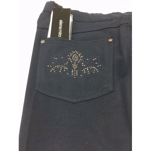 ELENA MIRO' pantalone donna blu con elastico e ricami sulle tasche fondo cm 27.5