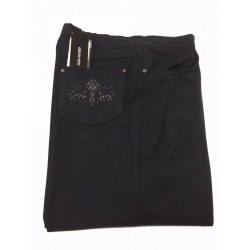 ELENA MIRO' pantalone donna blu con elastico e ricami sulle tasche fondo cm 27.5