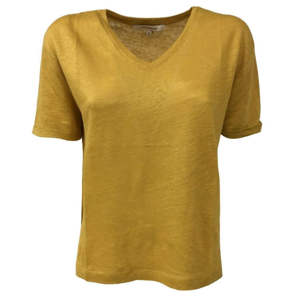 LA FEE MARABOUTEE t-shirt donna mezza manica scollo a v mod FB7276 100% lino