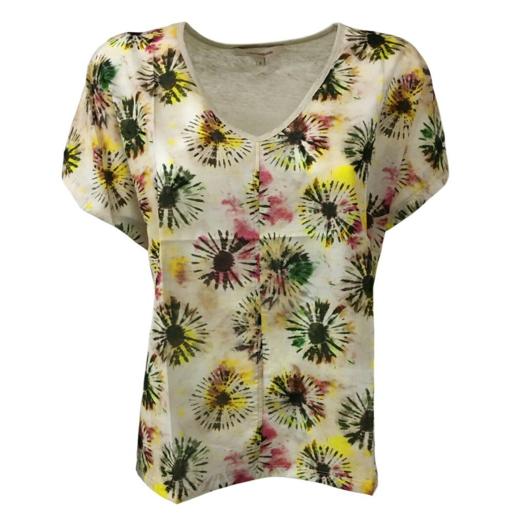 LA FEE MARABOUTEE t-shirt donna fantasia ecru 100%cotone + 100% lino mod FB7298 LA FEE MARABOUTEE t-shirt donna fantasia ecru 100%cotone + 100% lino mod FB7298