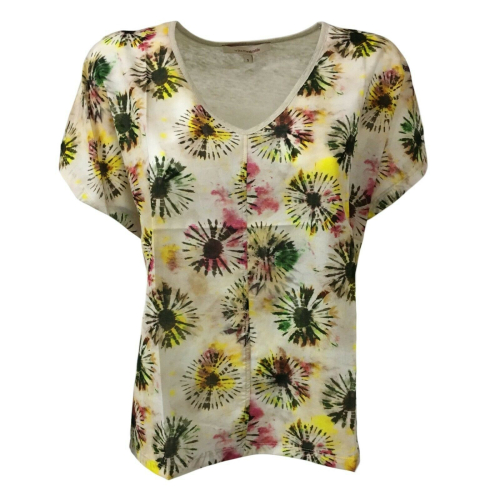 LA FEE MARABOUTEE woman t-shirt fantasy multicolor 100% cotton + 100% linen mod FB7298