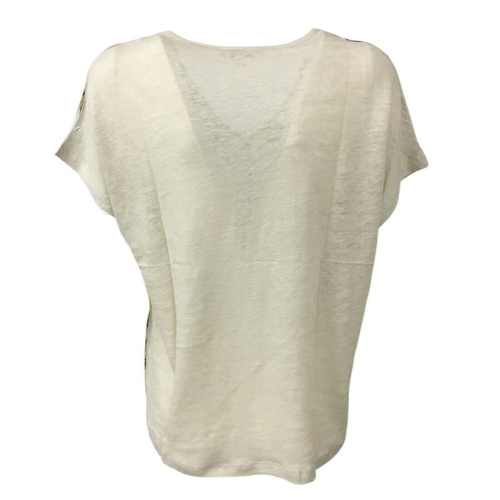 LA FEE MARABOUTEE t-shirt donna fantasia ecru 100%cotone + 100% lino mod FB7298