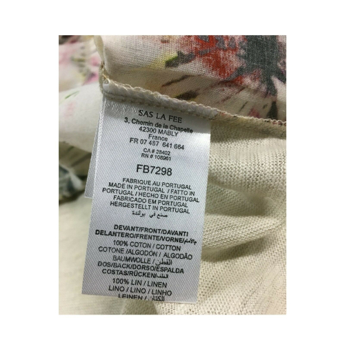 LA FEE MARABOUTEE t-shirt donna fantasia ecru 100%cotone + 100% lino mod FB7298