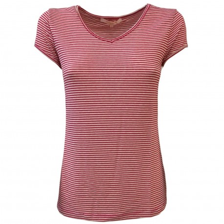 LA FEE MARABOUTEE t-shirt donna viscosa a righe scollo a v FB7478 MADE IN ITALY