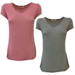 LA FEE MARABOUTEE t-shirt donna viscosa a righe scollo a v FB7478 MADE IN ITALY