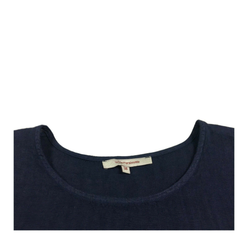 LA FEE MARABOUTEE blusa donna blu con pizzo art FB7545 100% lino MADE IN ITALY