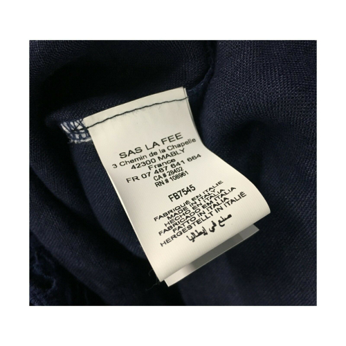LA FEE MARABOUTEE blusa donna blu con pizzo art FB7545 100% lino MADE IN ITALY
