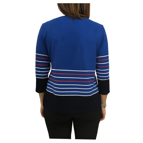 ELENA MIRÒ blue round-neck woman t-shirt with blue / white / red stripes 3/4 sleeve