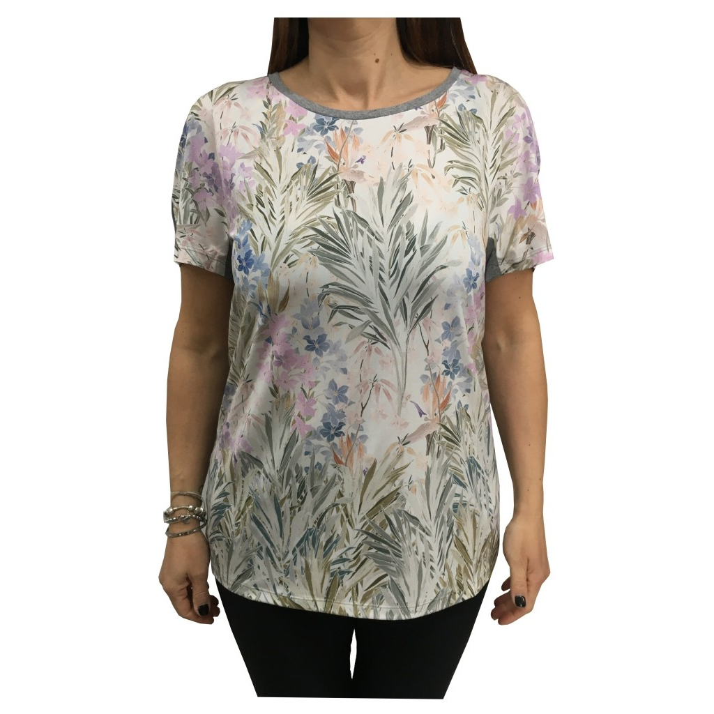 ELENA MIRÒ women's t-shirt in patterned fabric and jersey