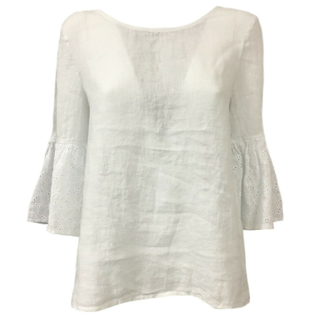 LA FEE MARABOUTEE woman blouse white art FB7566 100% linen MADE IN ITALY