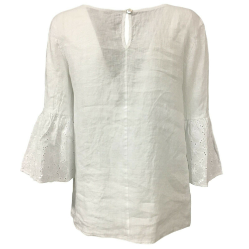 LA FEE MARABOUTEE woman blouse white art FB7566 100% linen MADE IN ITALY