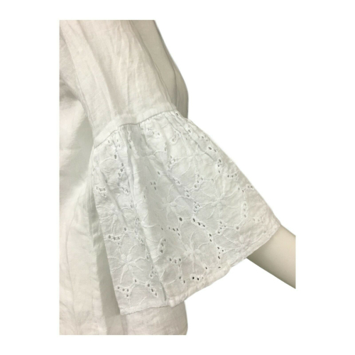 LA FEE MARABOUTEE blusa donna bianco ricamati art FB7566 100% lino MADE IN ITALY