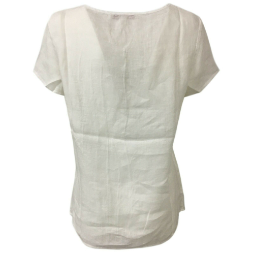 LA FEE MARABOUTEE blusa donna bianco con ricami art FB7129 100% lino