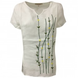 LA FEE MARABOUTEE blusa donna bianco con ricami art FB7129 100% lino